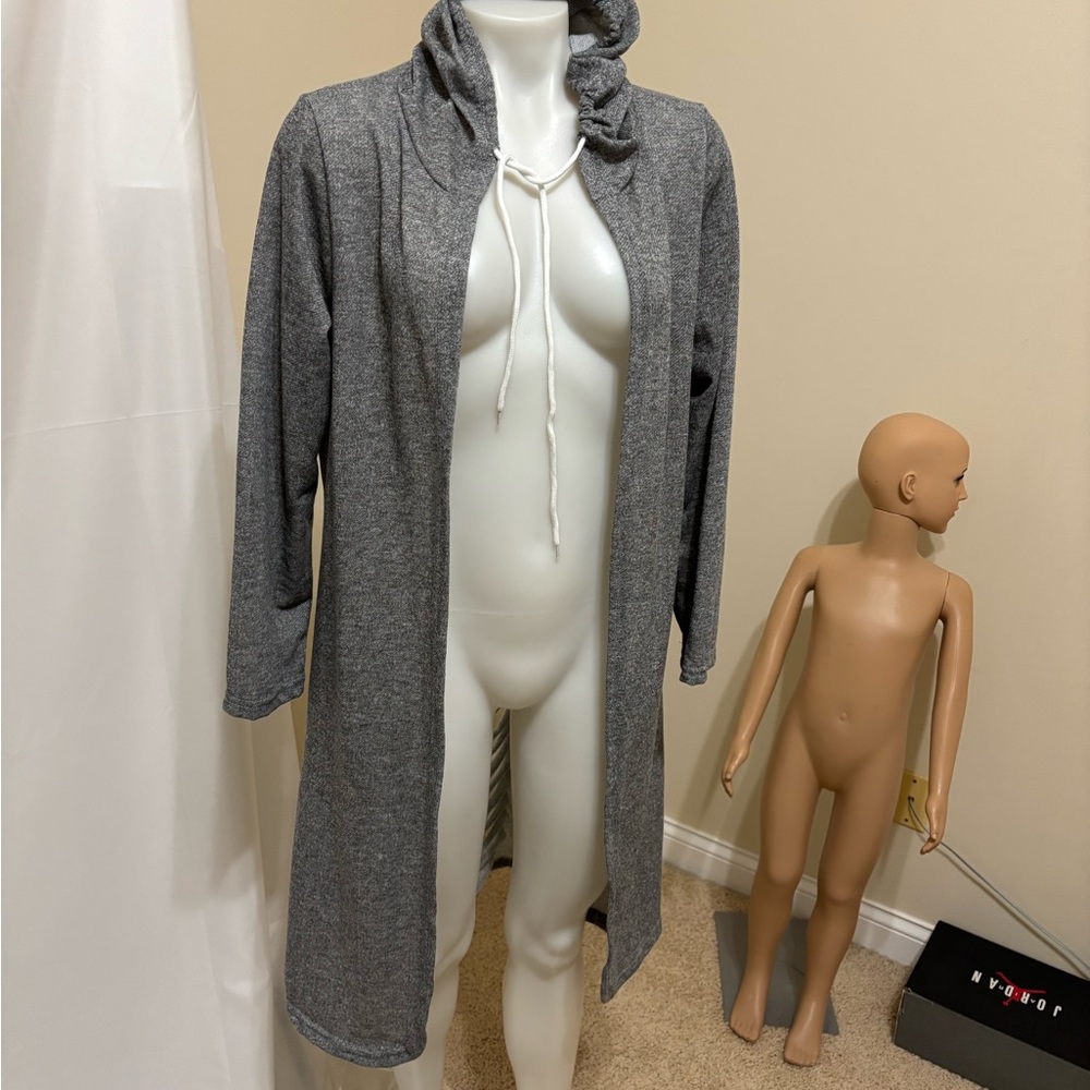 Gray Hooded Open Cardigan